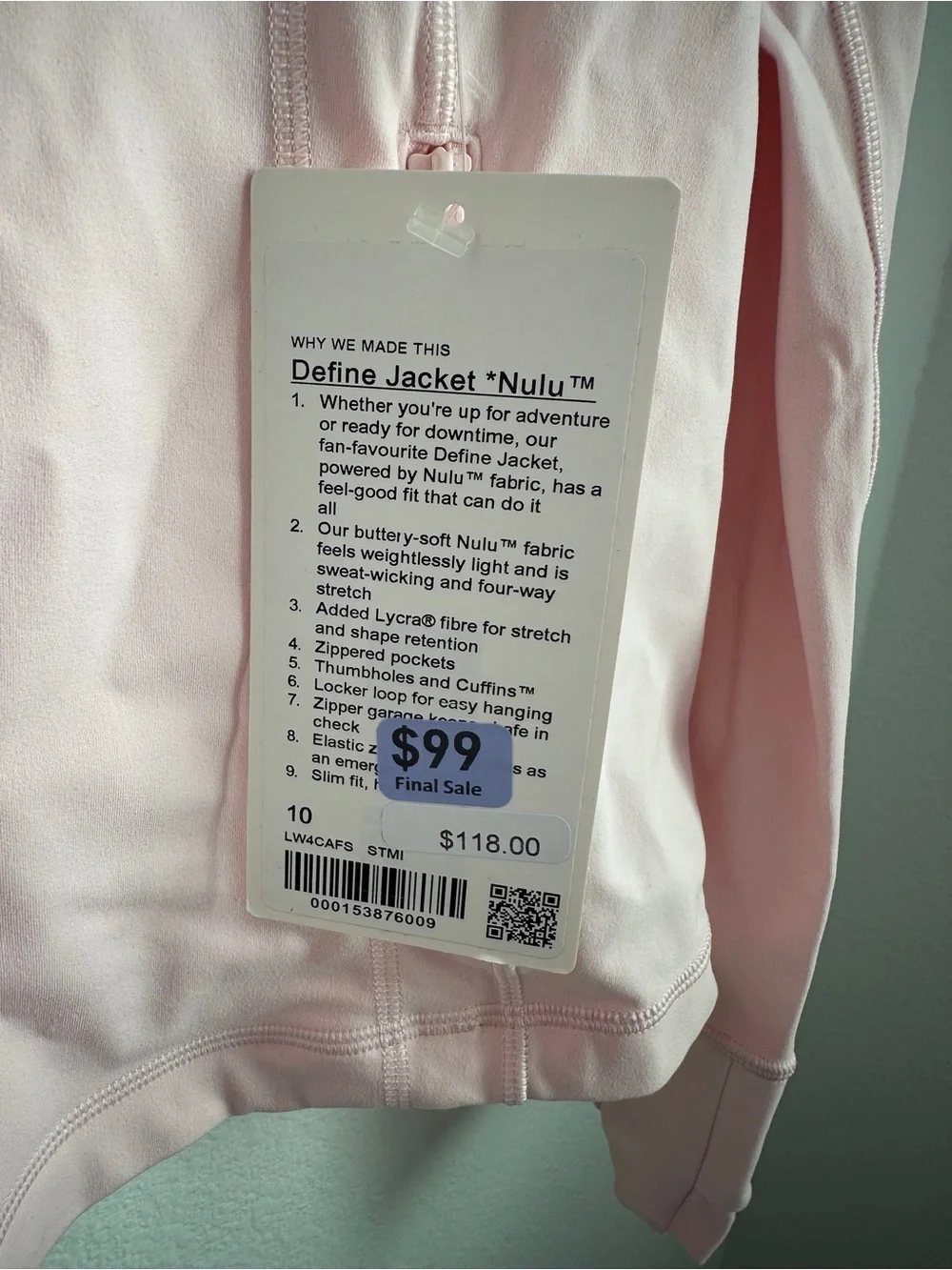 Lululemon Define Jacket Nulu Strawberry Milkshake NWT